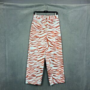 Finders Keepers Garcia Pants Womens Size Large USA 8 Blue Tiger Print Wide Leg